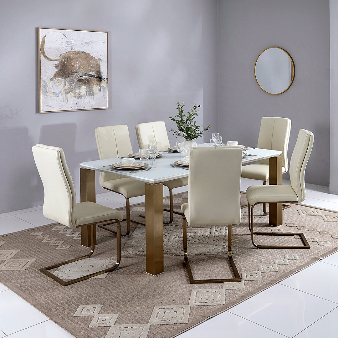 Luxury 6-Seater Dining Set – Off White & Gold