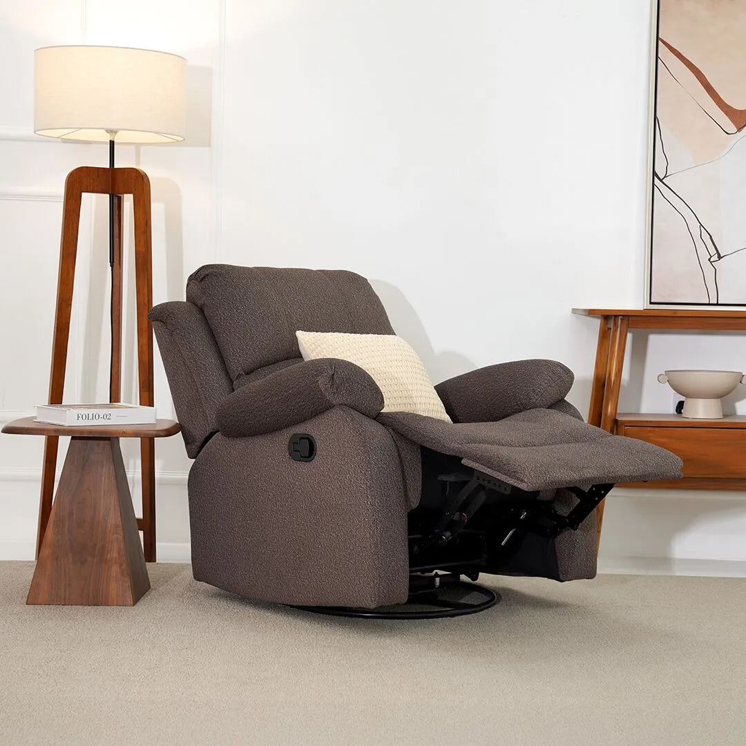 Recliner Chair – Fabric 1-Seater with Adjustable Backrest, Footrest & Swivel Feature