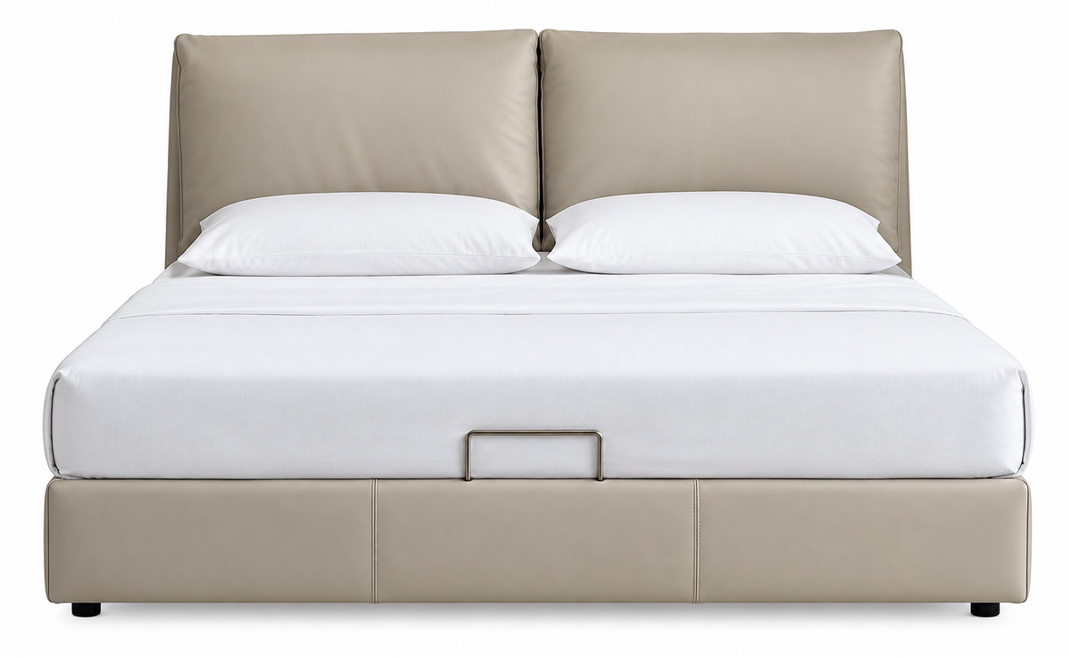 Luxury King Size Upholstered Bed 180×200cm – Genuine Leather Headboard, PU Leather & Wooden Frame | AP-36