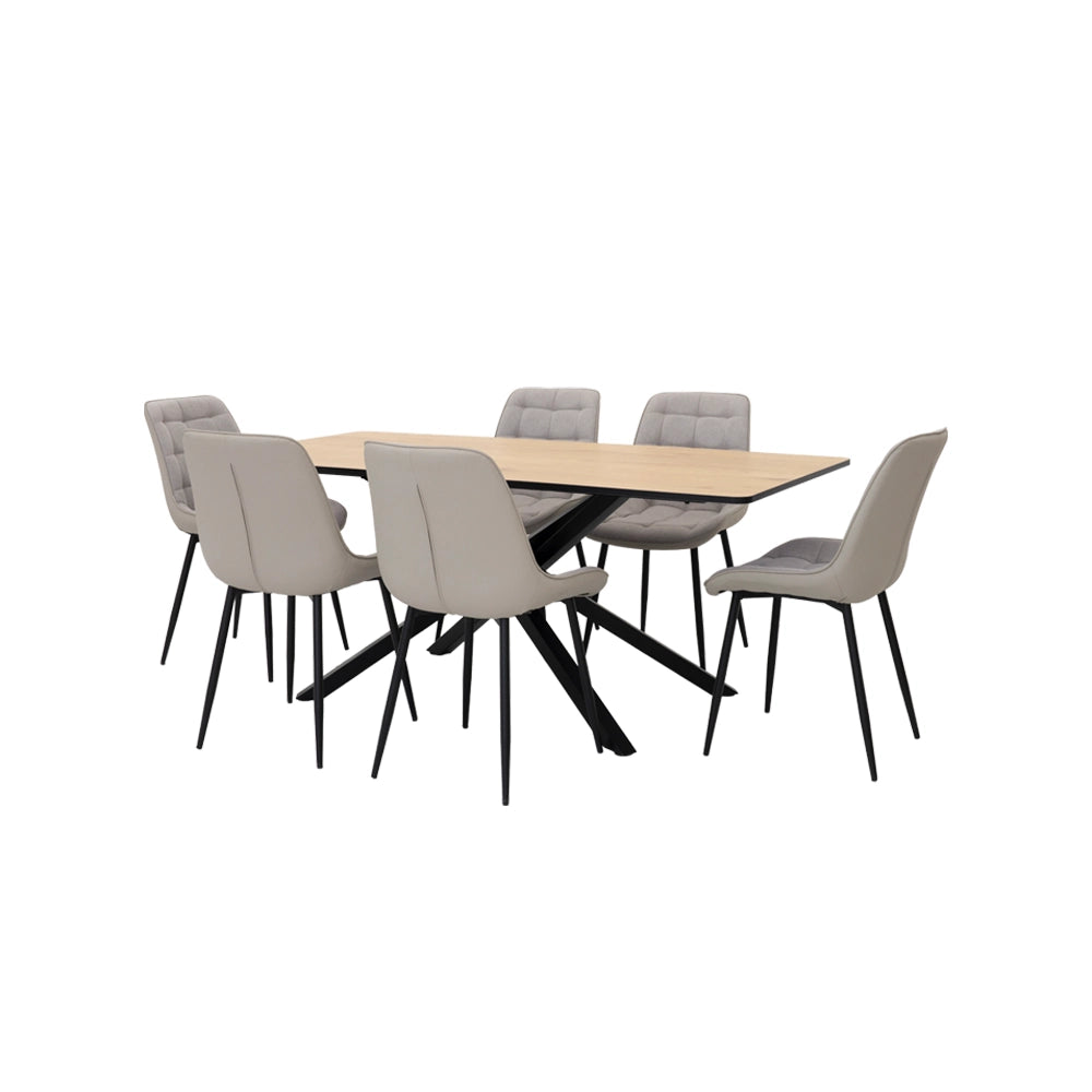6-Seater Dining Set – Oak & Grey