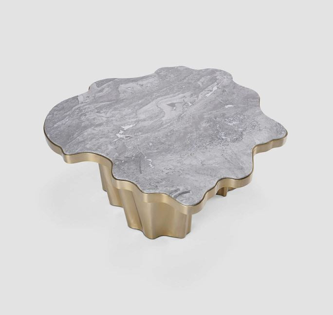 Luxury Coffee Table with Natural Grey Marble with Brushed Gold Base