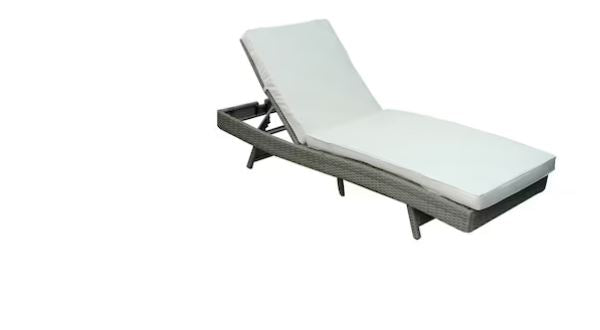 Rattan Sun lounger with Beige Cushion – Steel Frame Outdoor Lounger (190×70×26 cm, 8 cm Cushion)