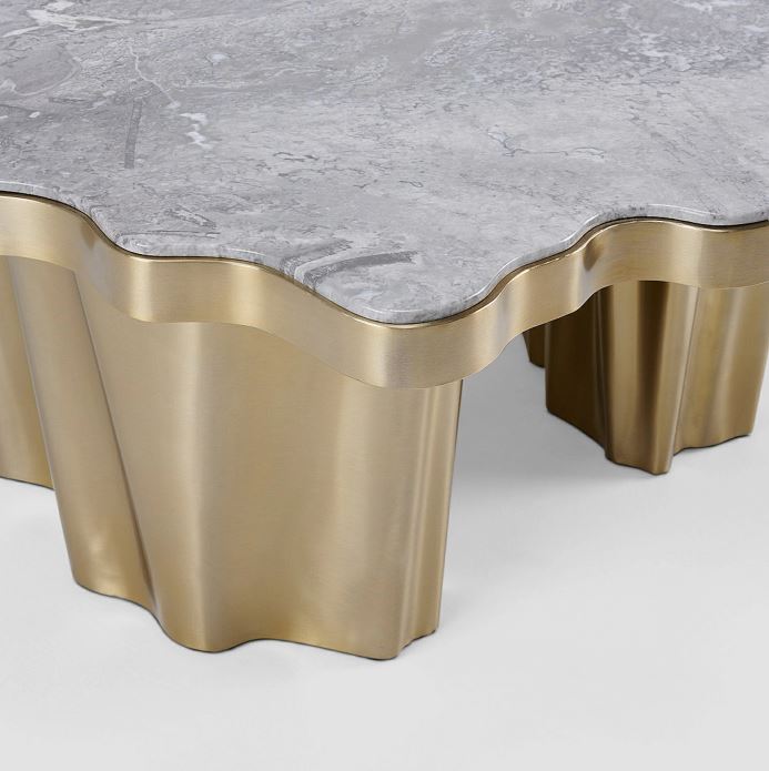 Luxury Coffee Table with Natural Grey Marble with Brushed Gold Base