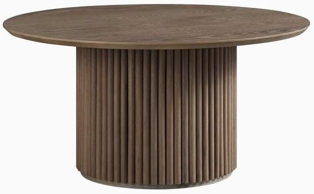 Modern Round Wooden Dining Table - 110 cm - Wood Top with Sturdy Base, Seats 6 Person