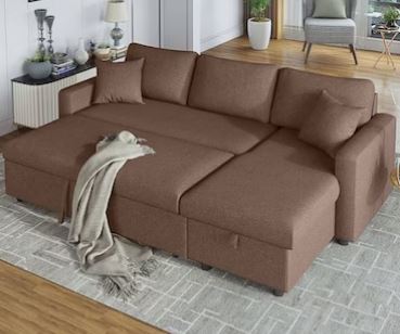 3 Seater Sofa Bed With Cushions, L-Shaped with Storage (Grey, 210x160x95 cm)