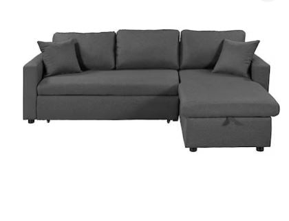 3 Seater Sofa Bed With Cushions, L-Shaped with Storage (Grey, 210x160x95 cm)
