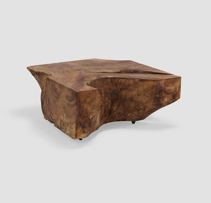 Elegant Square Coffee Table – Natural Parota Wood with Wheels
