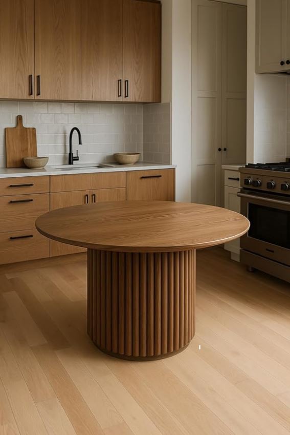 Modern Round Wooden Dining Table - 110 cm - Wood Top with Sturdy Base, Seats 6 Person