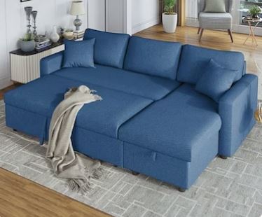 3 Seater Sofa Bed With Cushions, L-Shaped with Storage (Grey, 210x160x95 cm)