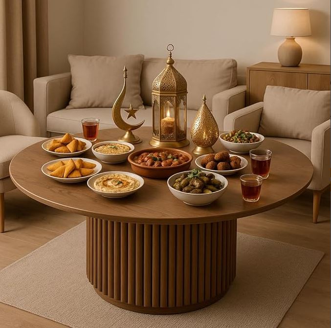 Modern Round Wooden Dining Table - 110 cm - Wood Top with Sturdy Base, Seats 6 Person