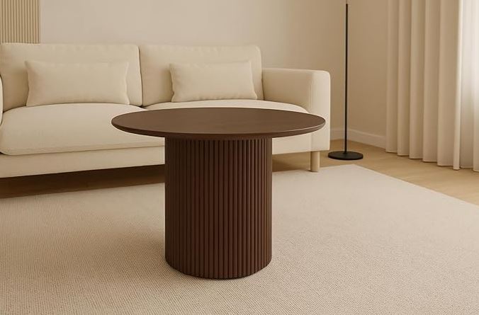 Modern Round Wooden Dining Table - 110 cm - Wood Top with Sturdy Base, Seats 6 Person