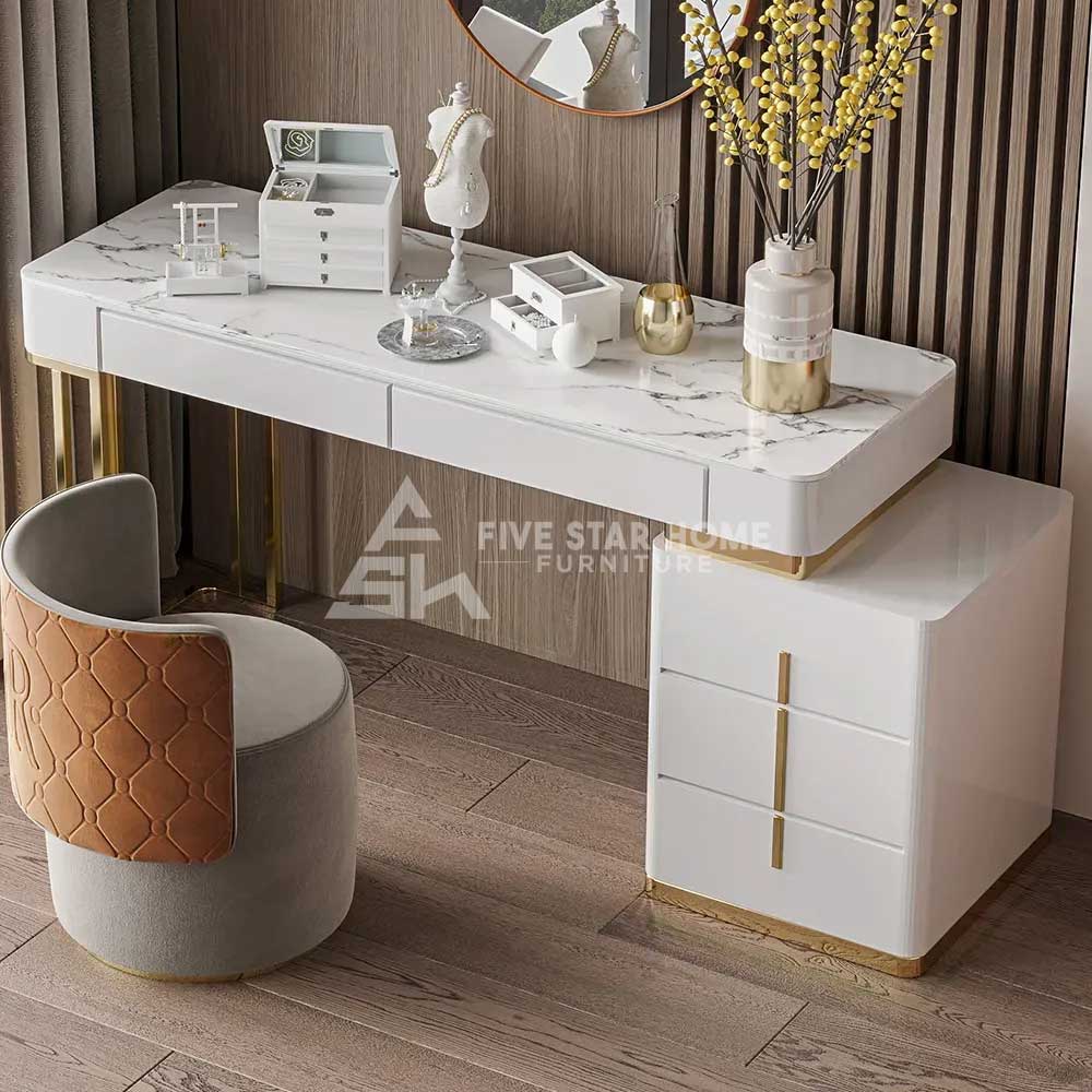 Champagne Marble Top Makeup Dressing Table-GCC Home Center