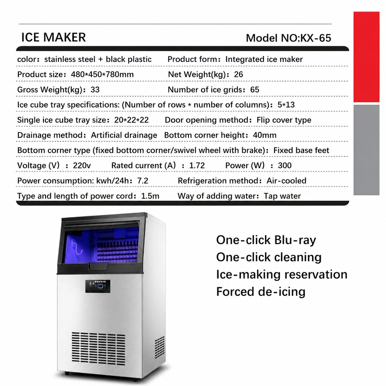 Integrated Ice Maker Machine, 100-110KGS/24H Stainless Steel Under Counter ice Machine with 15KGS Ice Storage Capacity, Freestanding Ice Maker