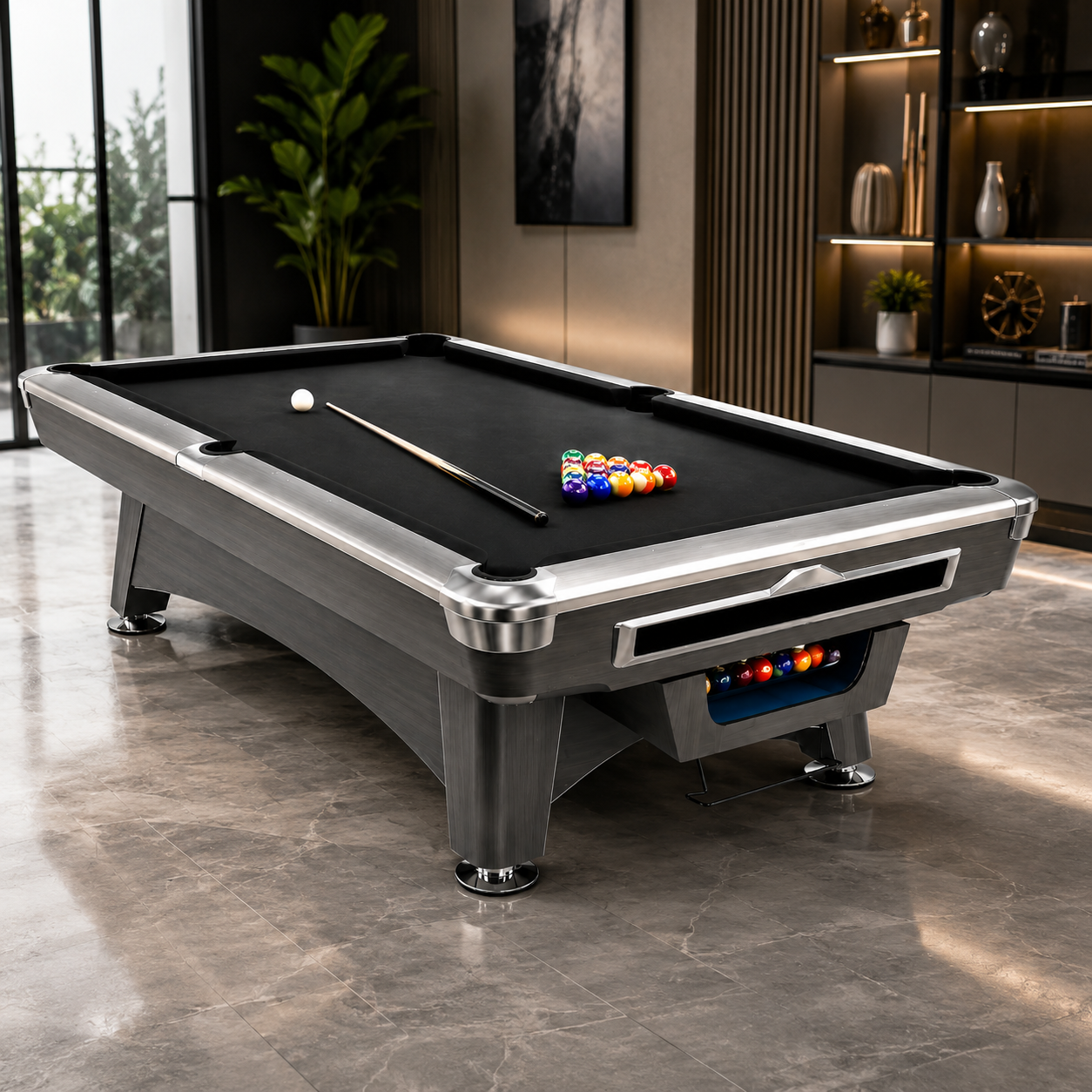9FT Natural Slate Pool Table | Solid Maple Wood Billiard Table with Moorj 900 Felt | Premium Professional Game Room Pool Table
