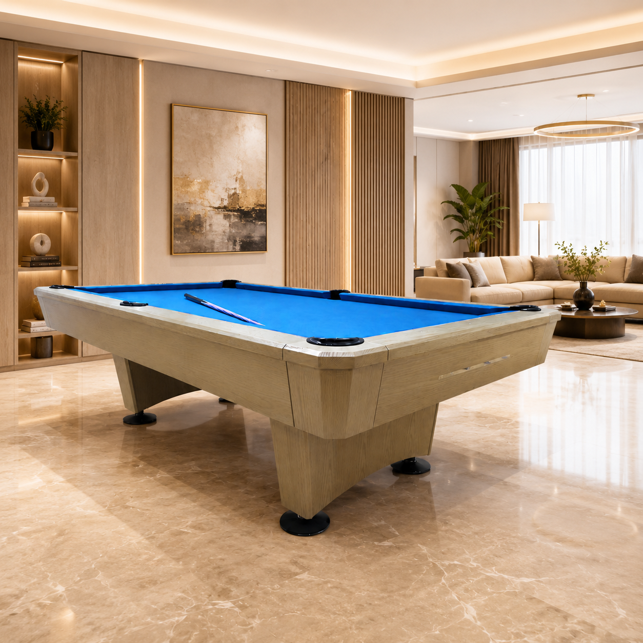 8-5 Azure 8FT Billiard Table with Maple Wood Frame & Light Blue Felt