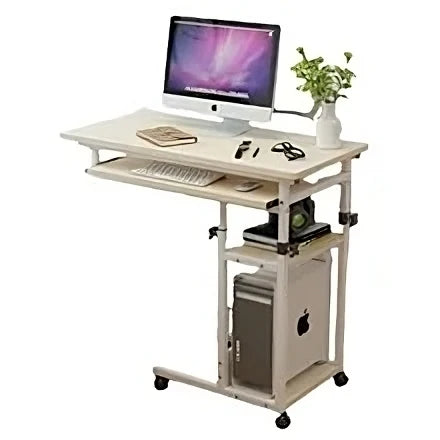 C-Shaped Snack Side Table with Wheels | Rolling Laptop Cart with Storage Shelves for Sofa, Bed & Living Room