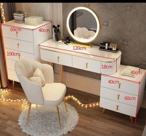 Simple Solid Wood Dressing Table for Bedroom, Massive Storage Drawers, Smart Mirror and a Chair.-GCC Home Center