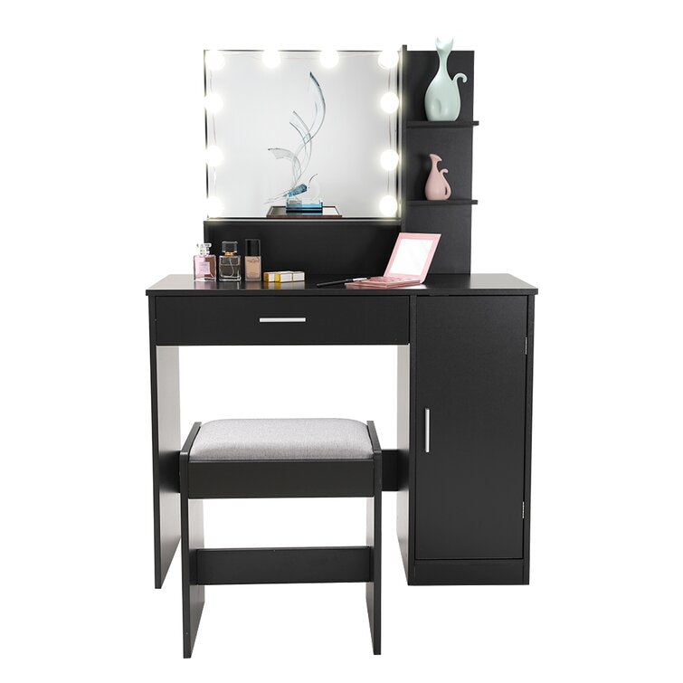 Wide Vanity Set with Mirror And Stool-GCC Home Center