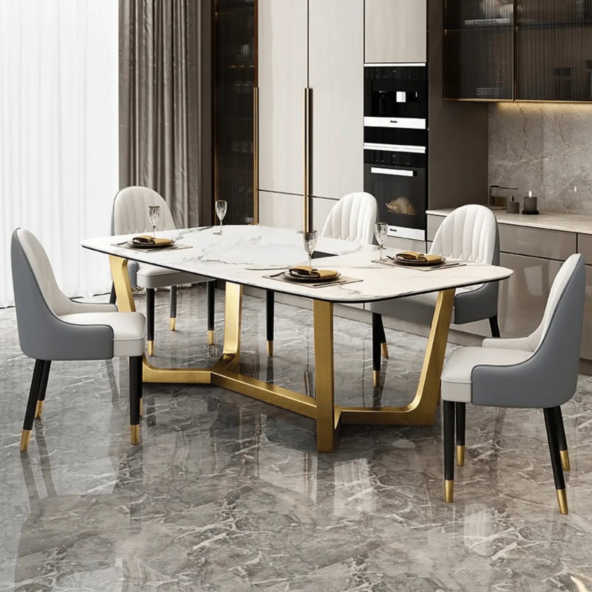 Luxury Marble Top Stainless Steel Dining Table with 4 Chairs