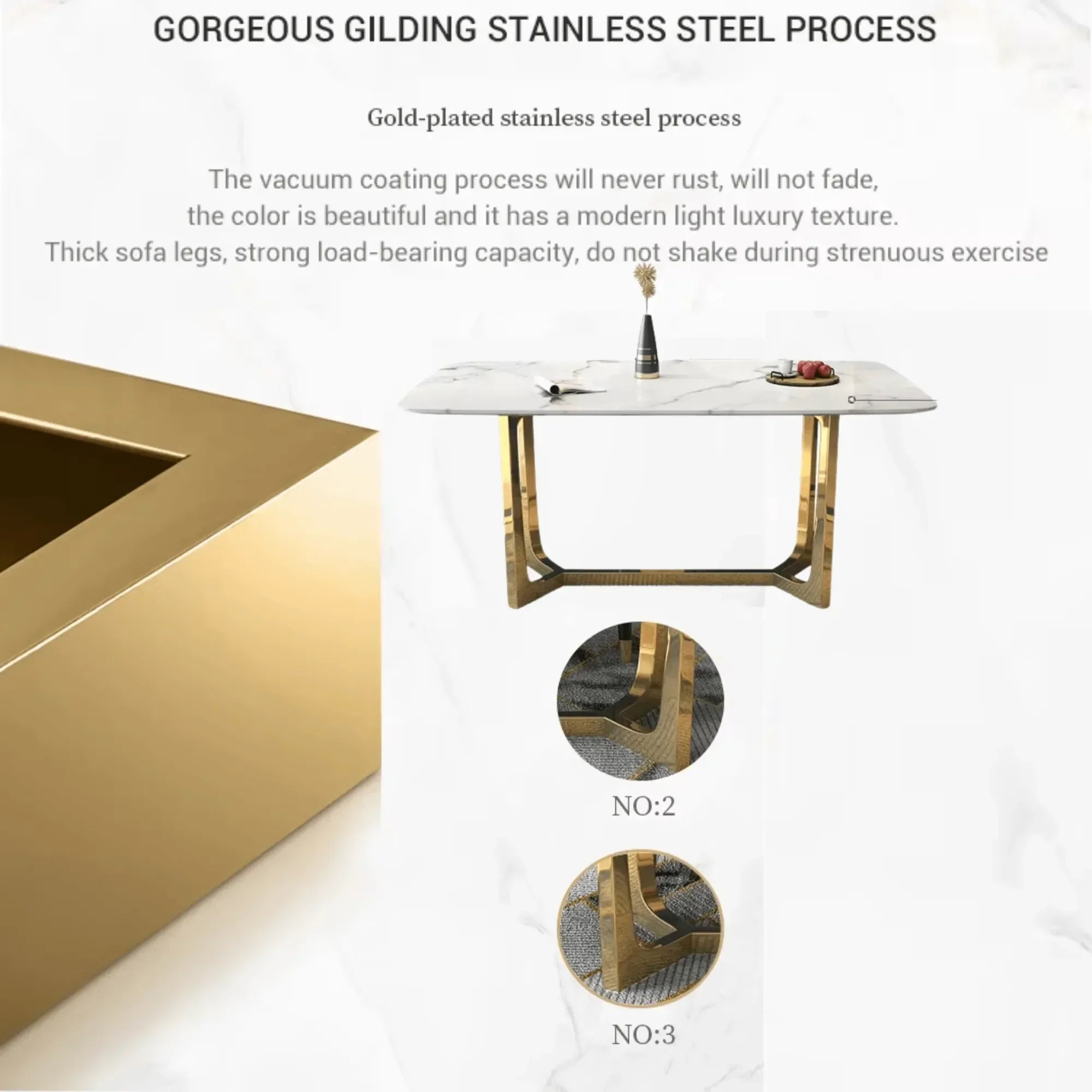 Luxury Marble Top Dining Table Elegant Golden Stainless Steel Base