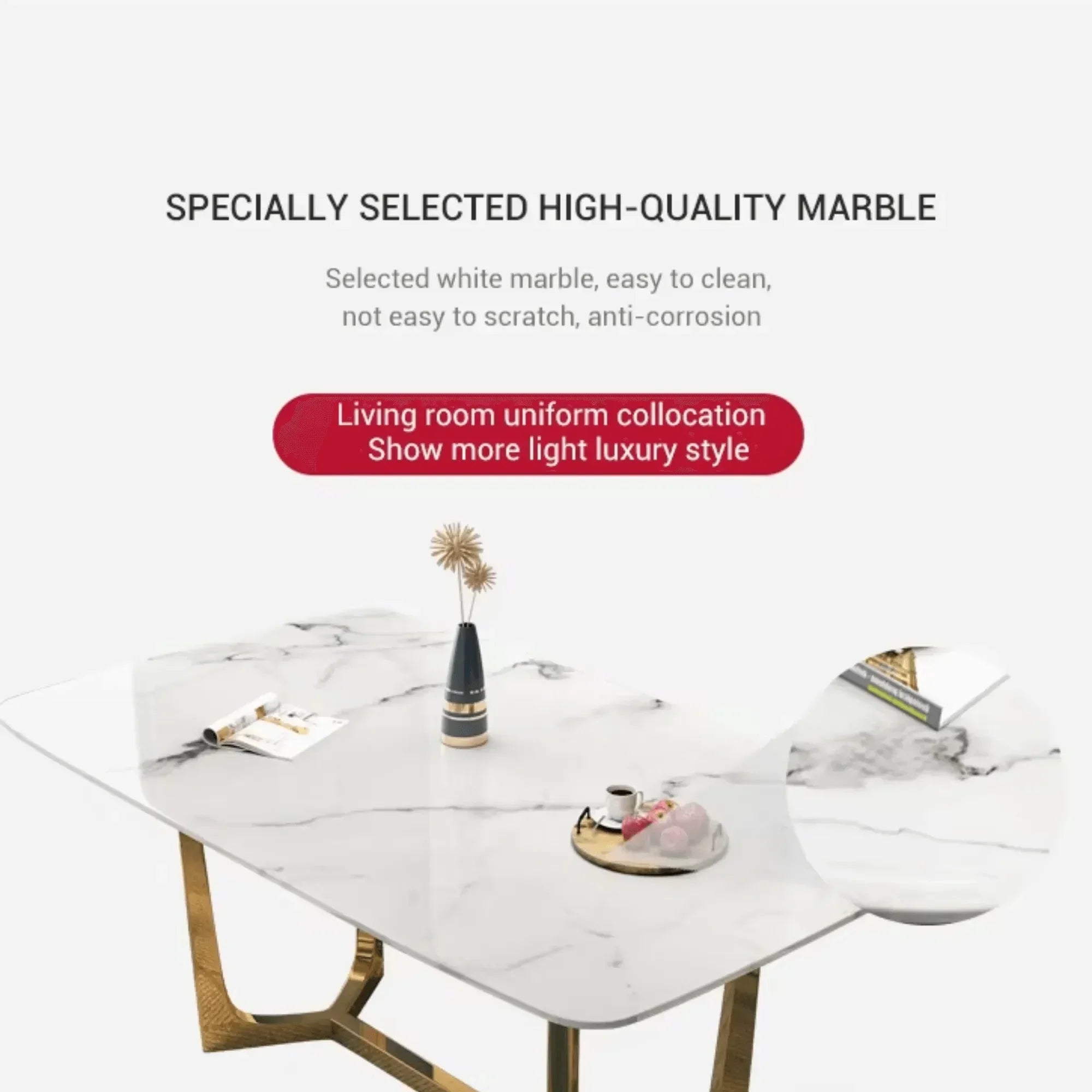 Luxury Marble Top Stainless Steel Dining Table with 4 Chairs