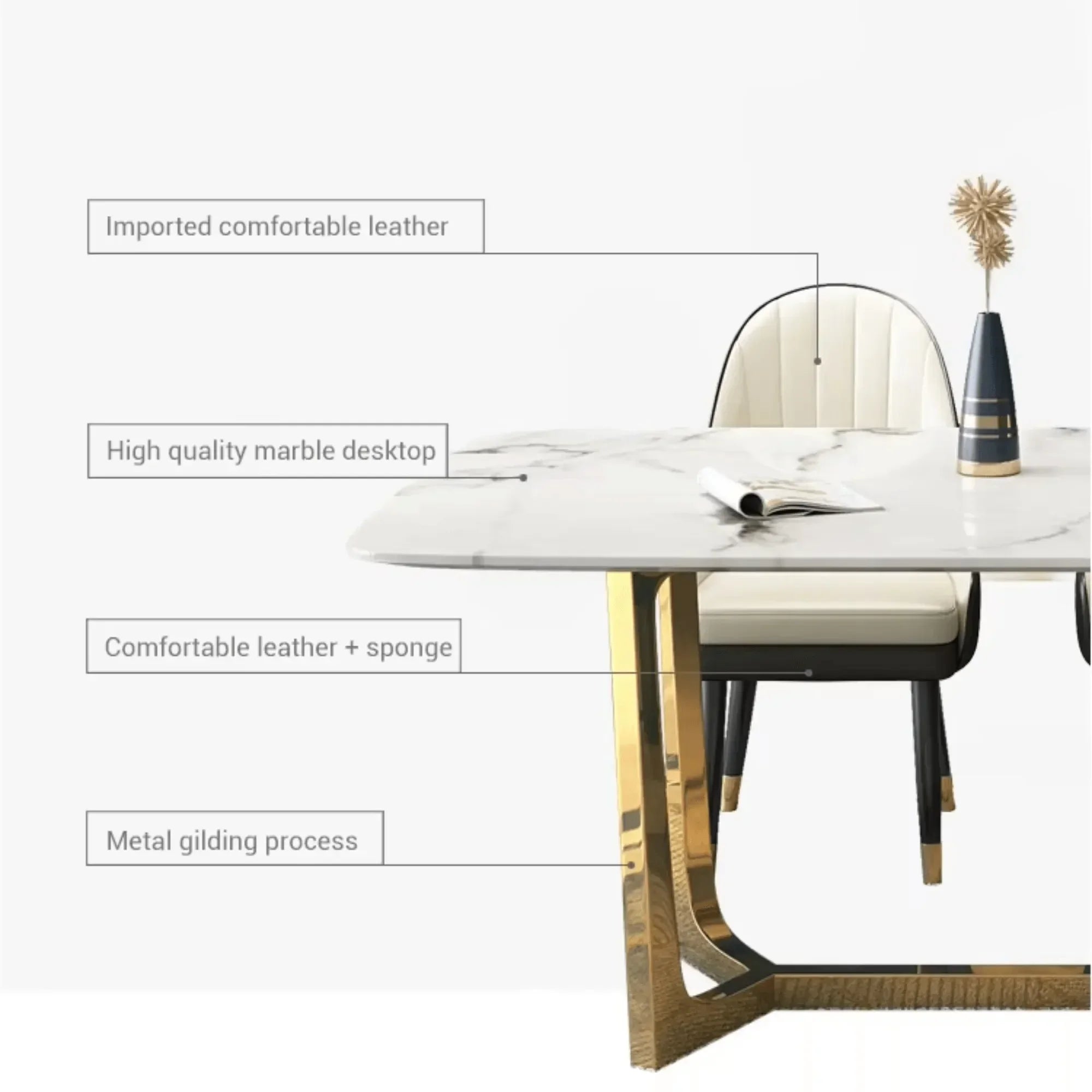 Luxury Marble Top Dining Table Elegant Golden Stainless Steel Base