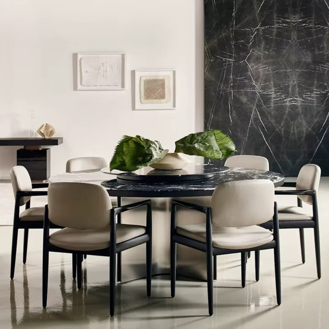 Intimate Design Elegant Luxury Style Marble Top Round Dining Table - Black