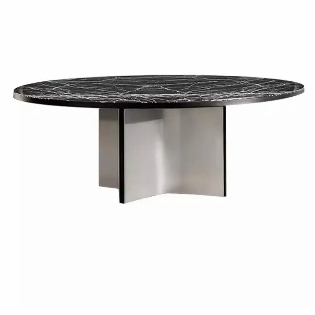 Intimate Design Elegant Luxury Style Marble Top Round Dining Table - Black