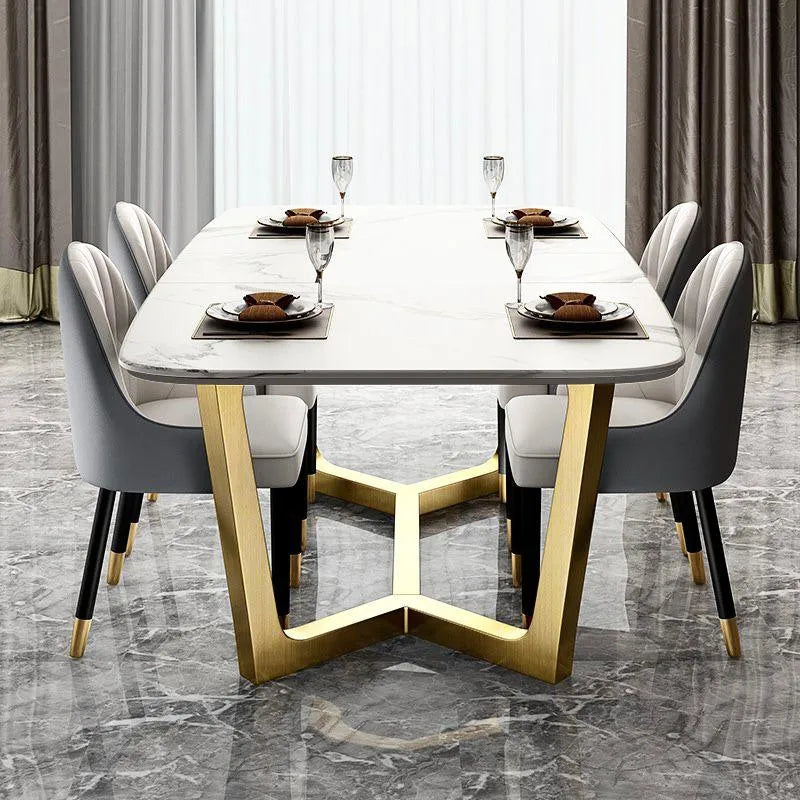 Luxury Marble Top Stainless Steel Dining Table with 4 Chairs