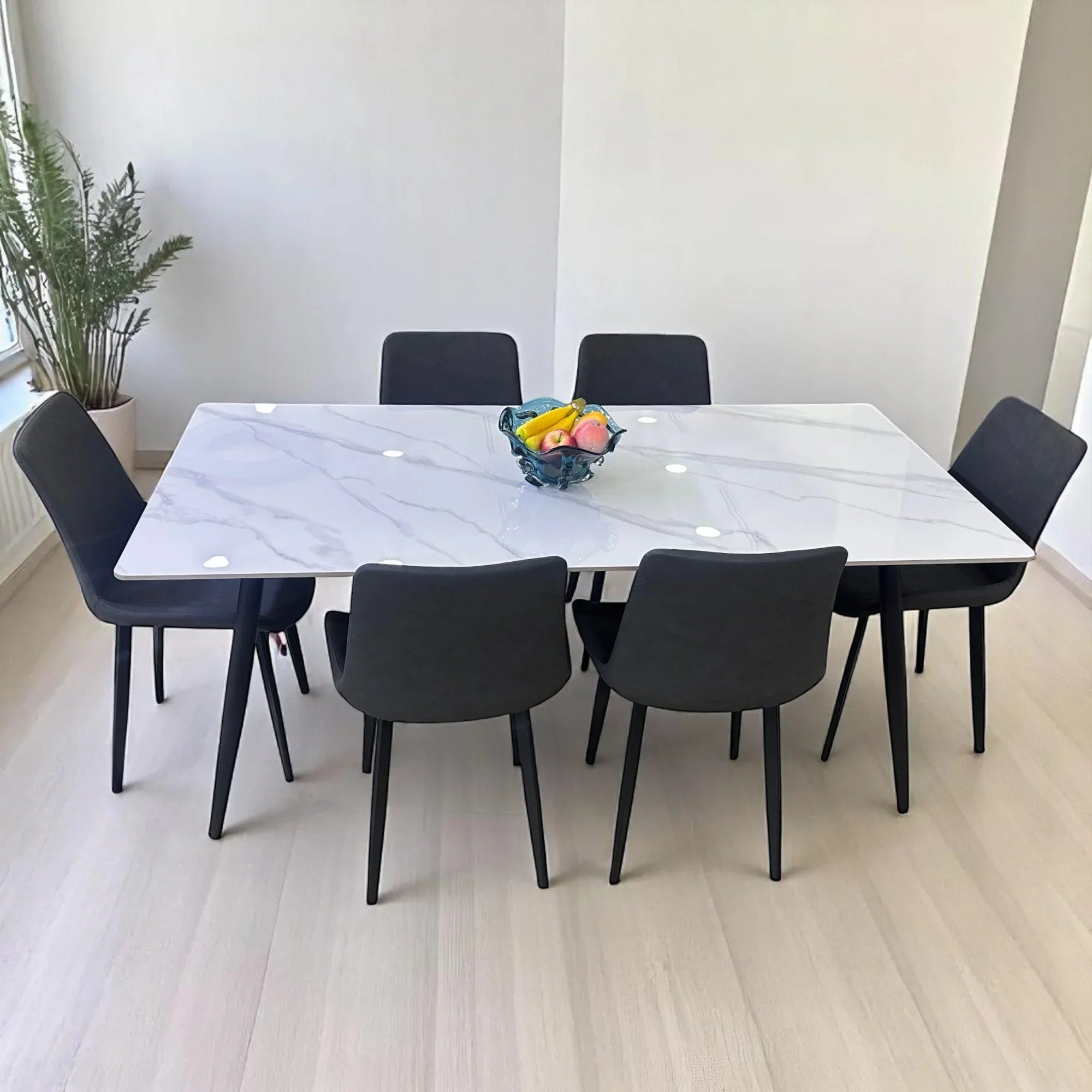 Modern 6 Seater Marble Top Dining Table Set