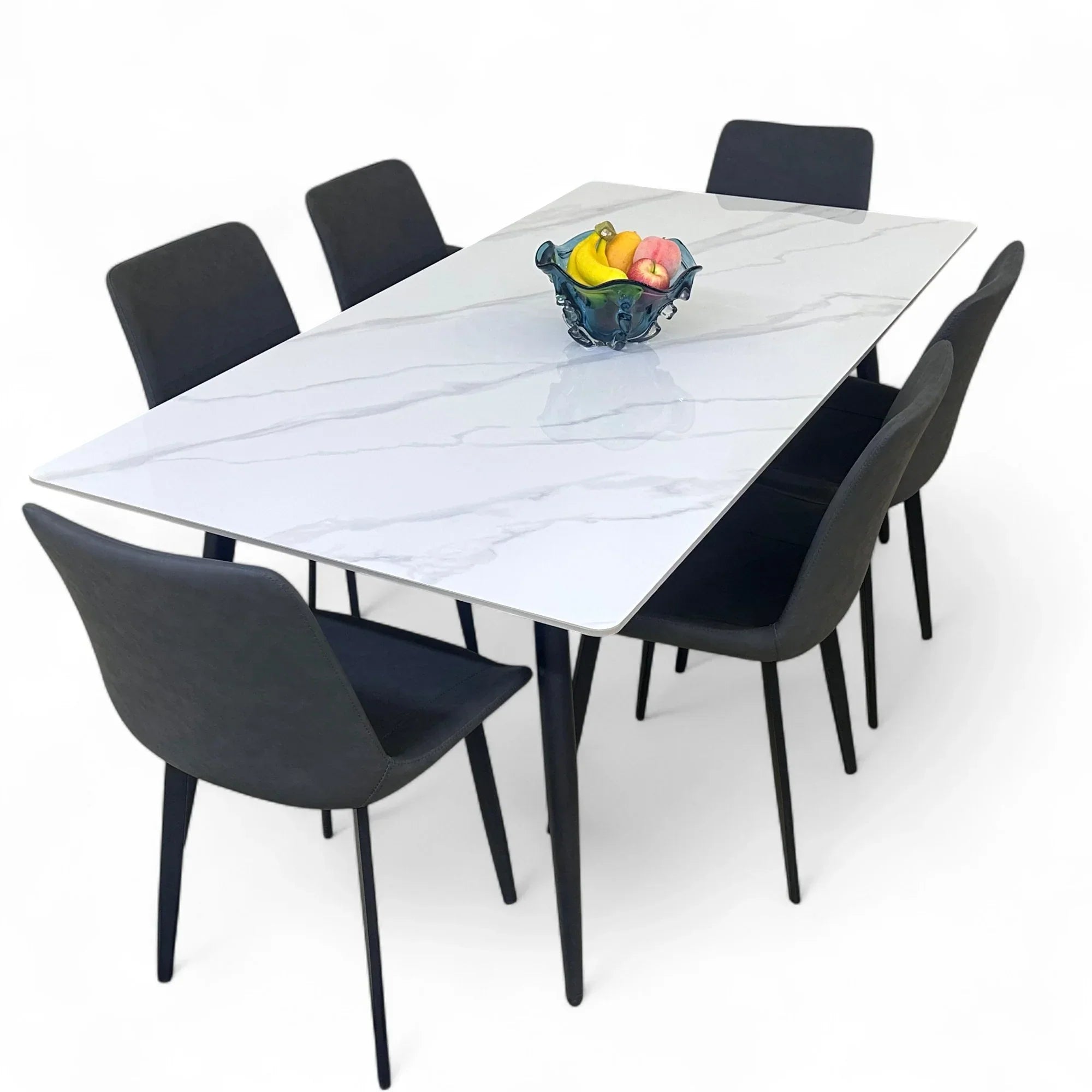 Modern 6 Seater Marble Top Dining Table Set