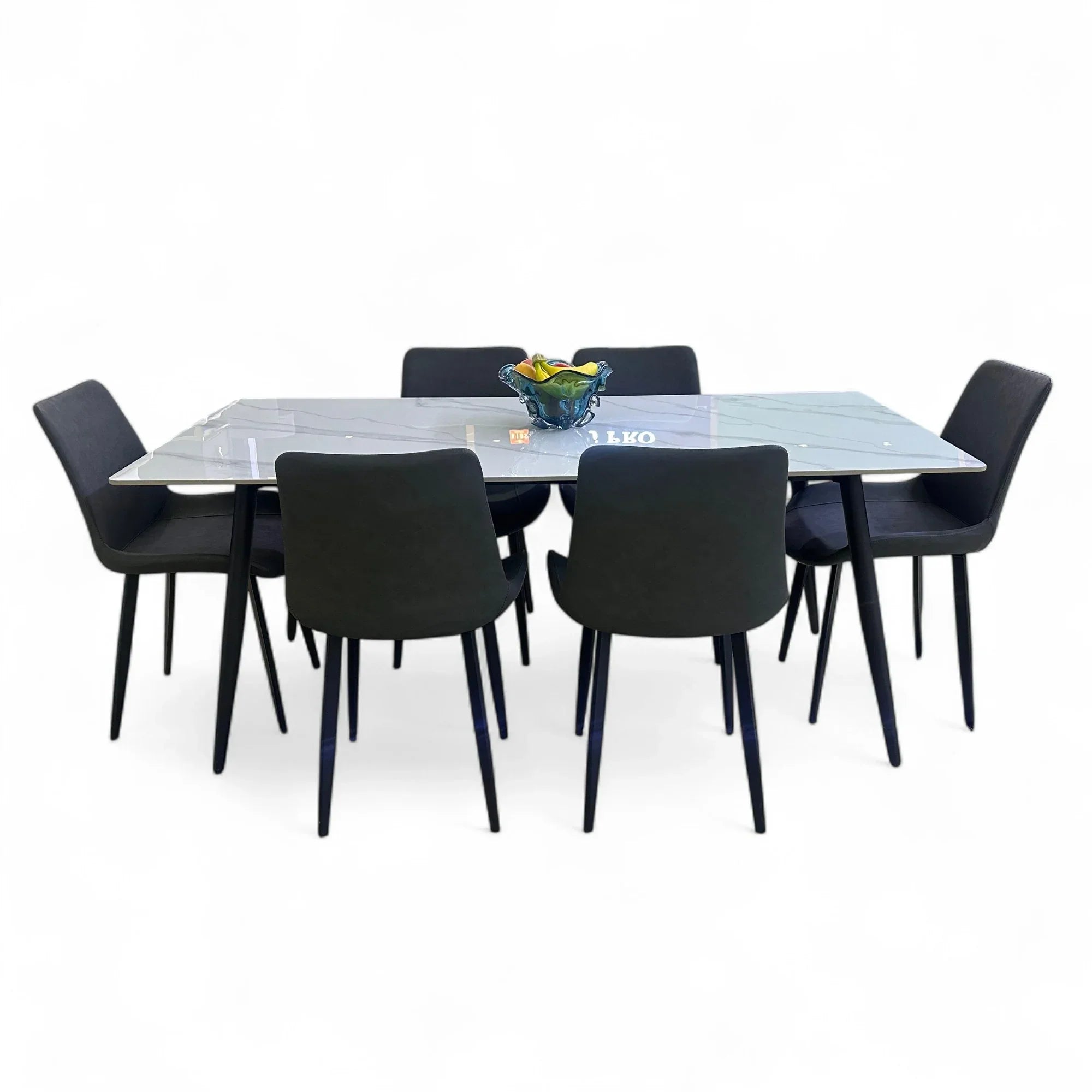 Modern 6 Seater Marble Top Dining Table Set