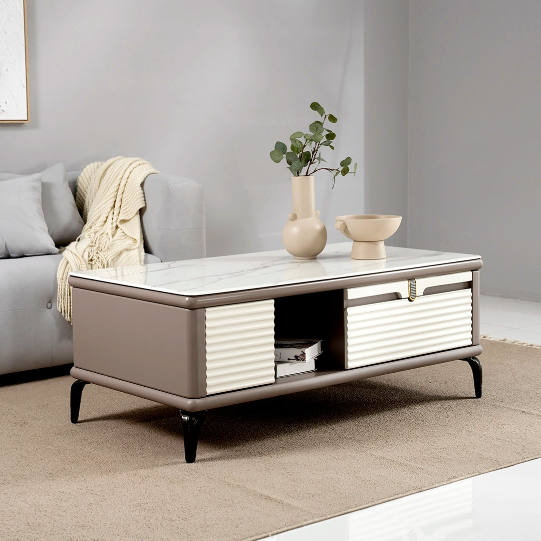 Coffee Table with 3D-Textured Glass Top and Storage Drawers