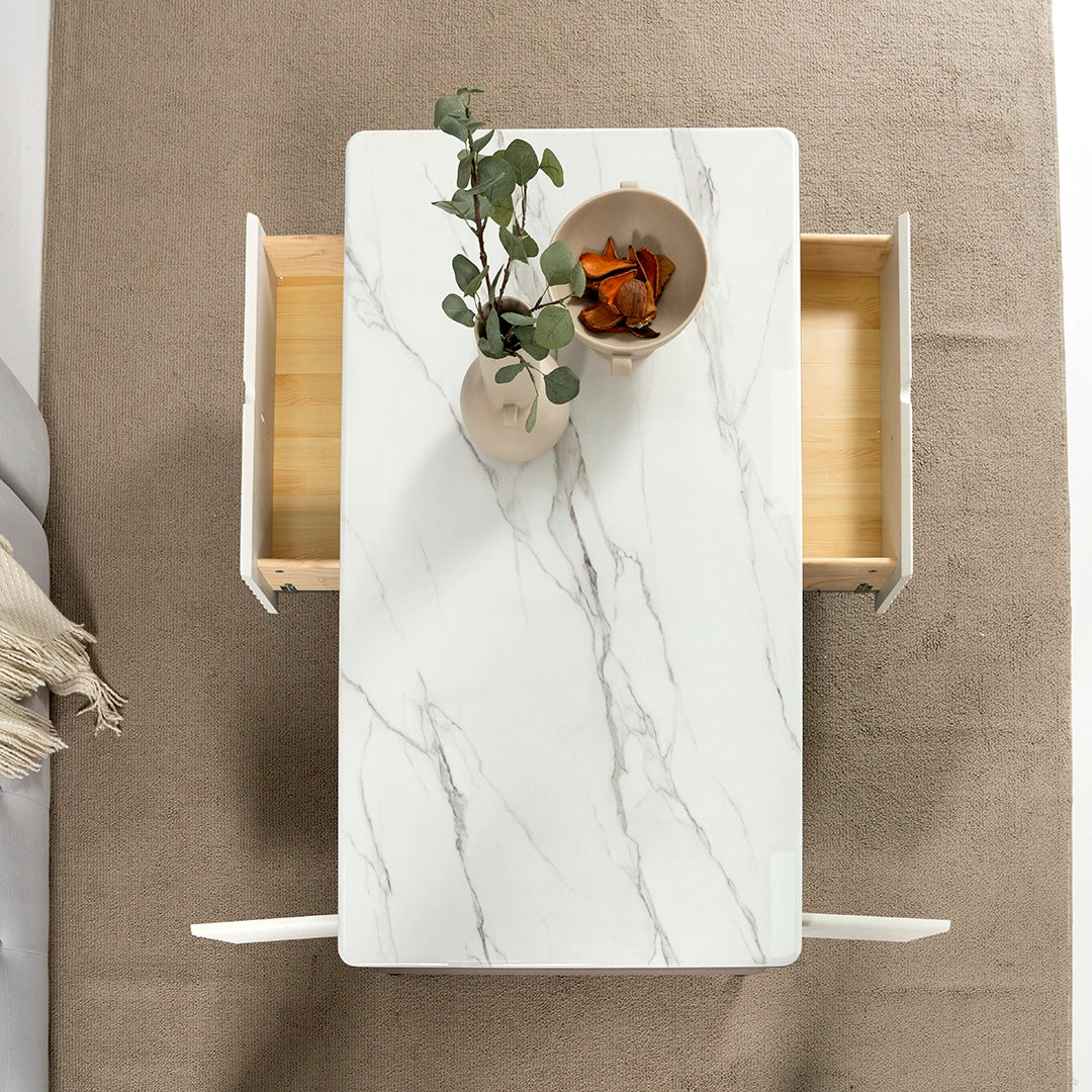 Coffee Table with 3D-Textured Glass Top and Storage Drawers