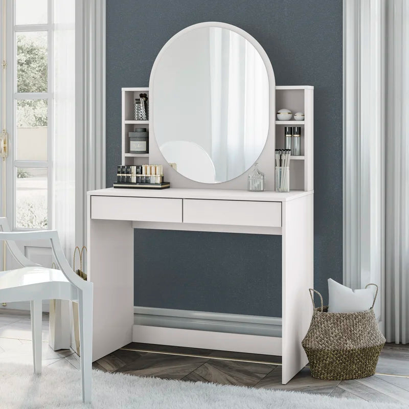 Makeup Vanity with Oval-Shaped Mirror-GCC Home Center