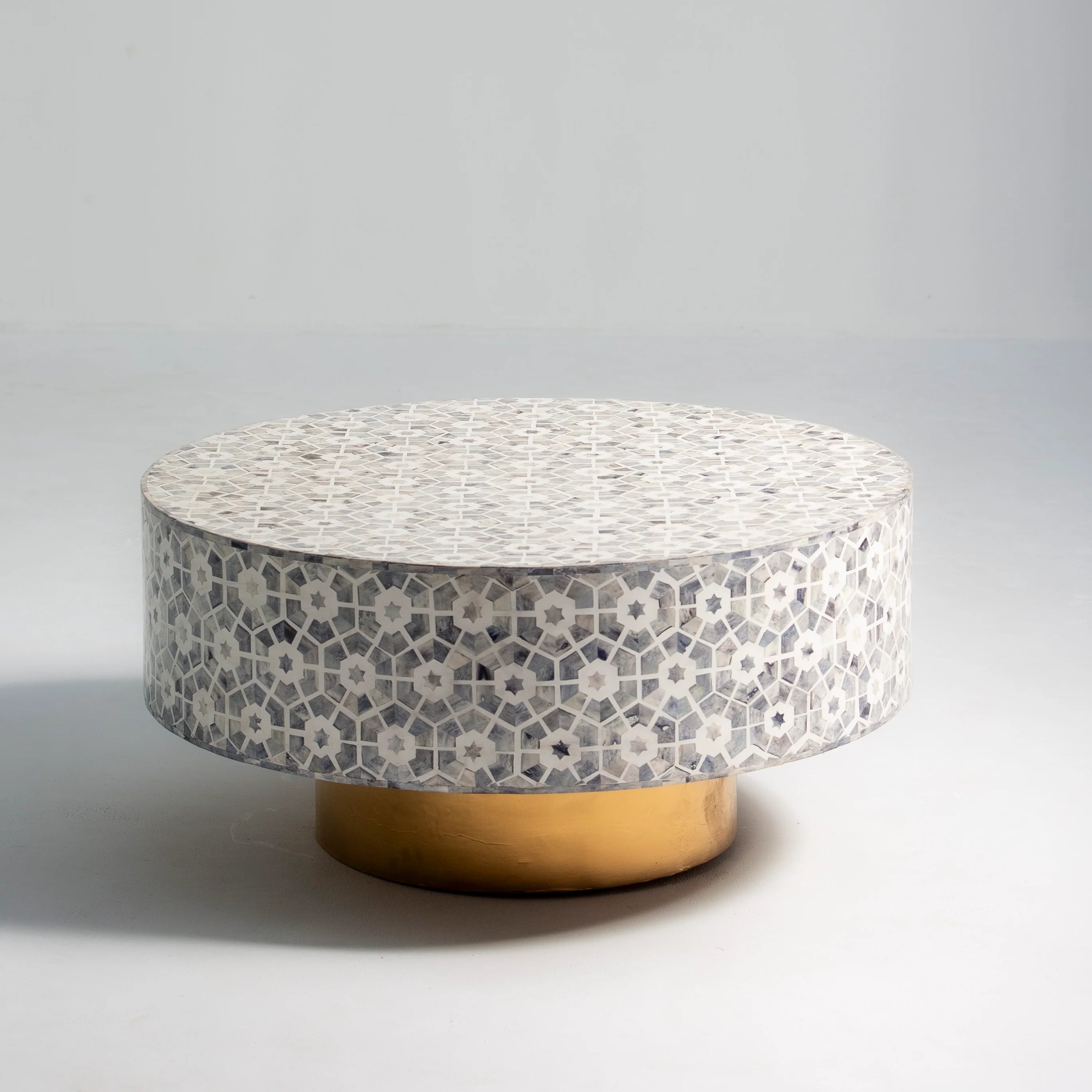 Elegant Handcrafted Bone Inlay Round Coffee Table