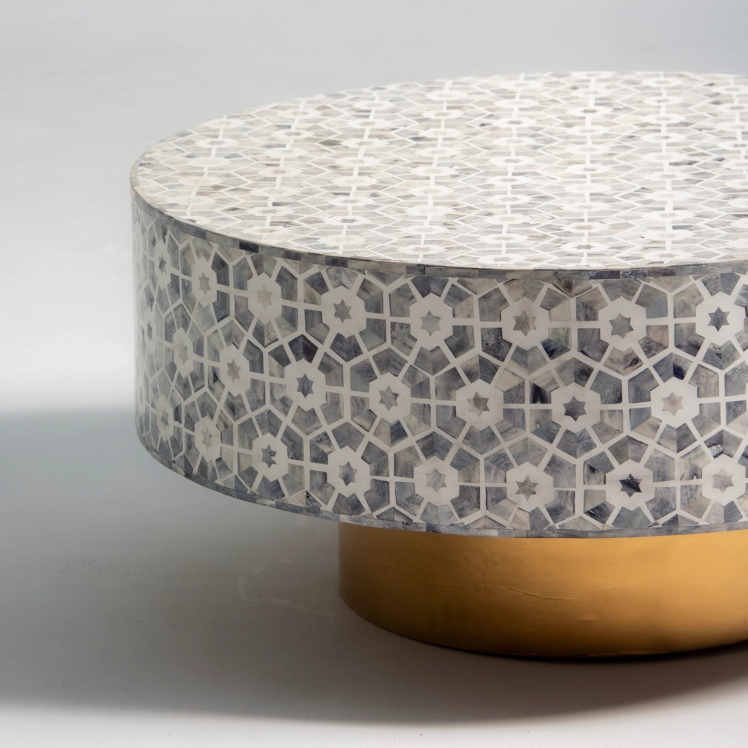 Elegant Handcrafted Bone Inlay Round Coffee Table