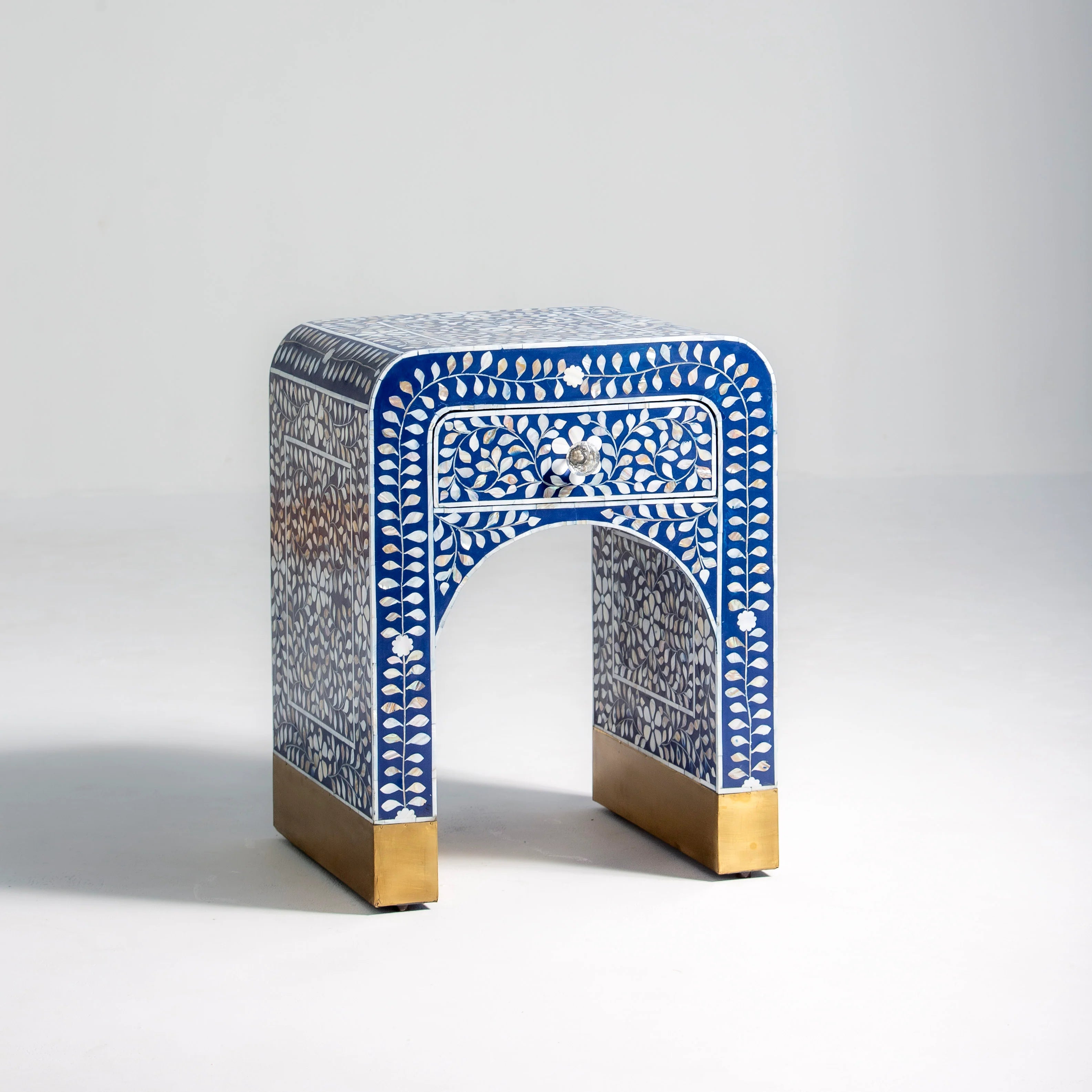 Ocean Pearl MOP Blue One Drawer Bedside Table