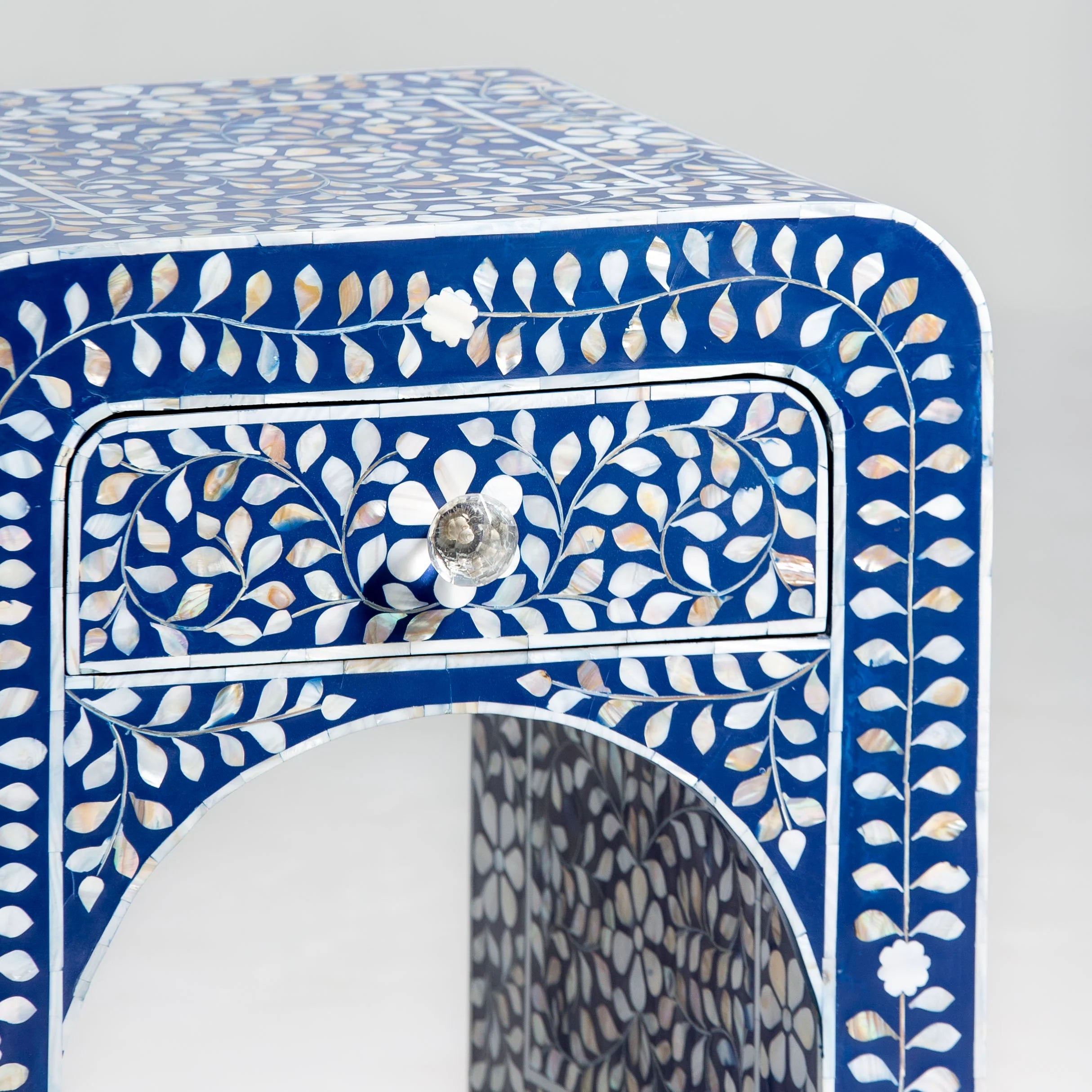 Ocean Pearl MOP Blue One Drawer Bedside Table