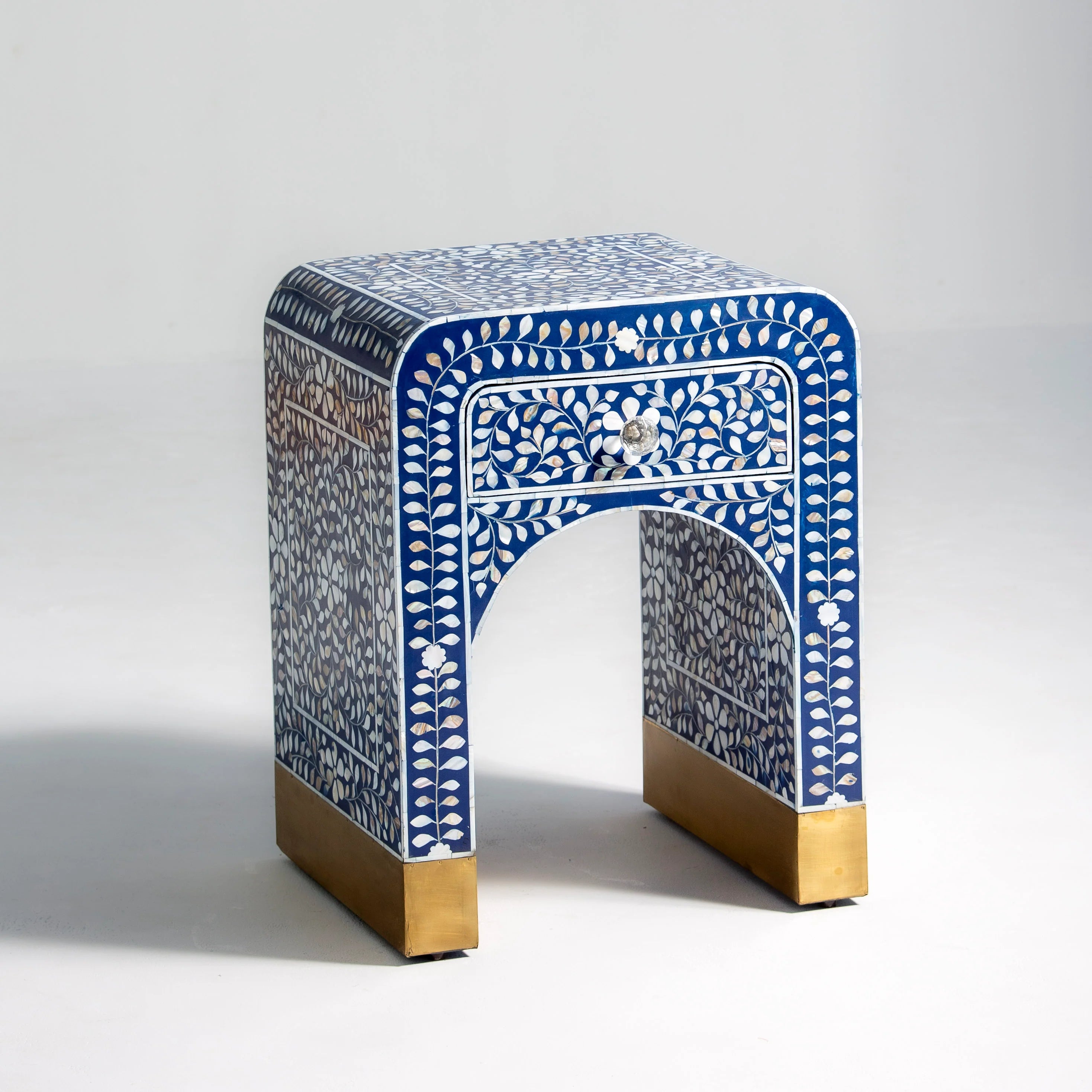 Ocean Pearl MOP Blue One Drawer Bedside Table