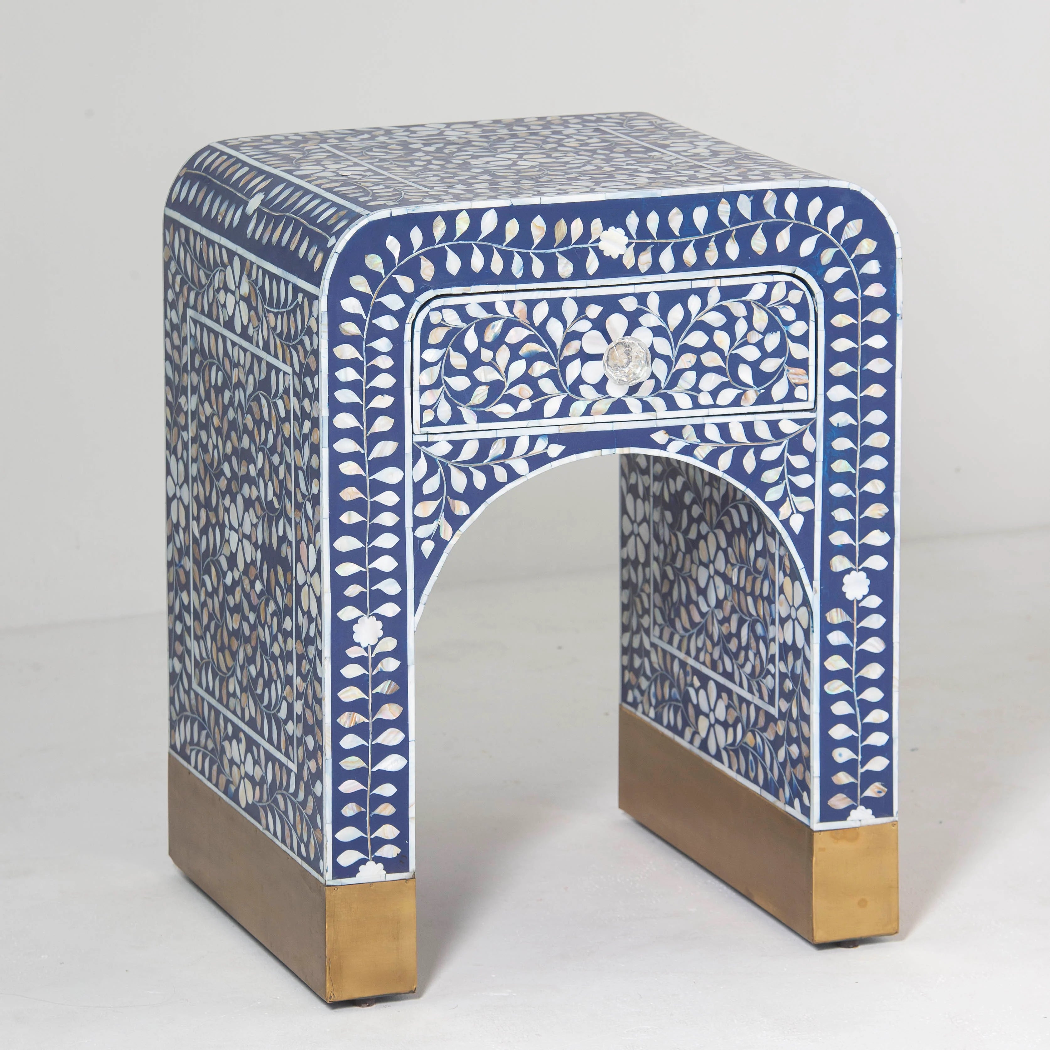 Ocean Pearl MOP Blue One Drawer Bedside Table