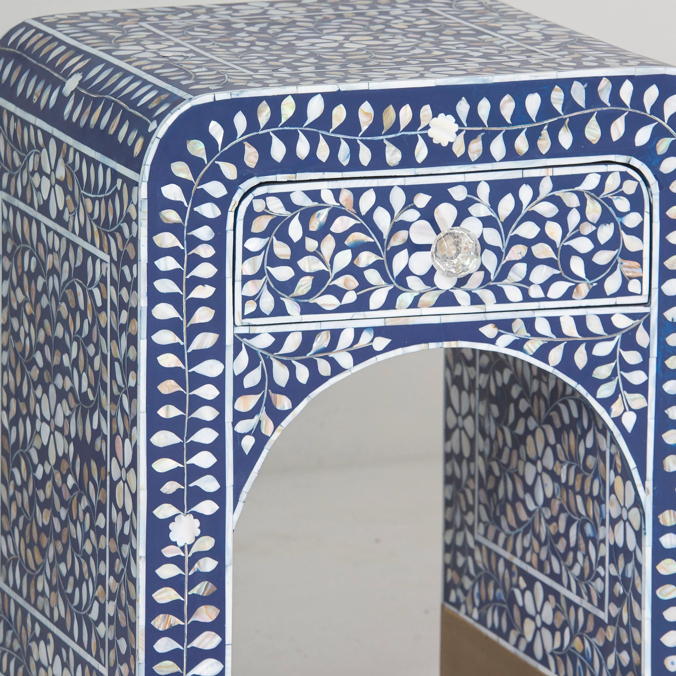 Ocean Pearl MOP Blue One Drawer Bedside Table