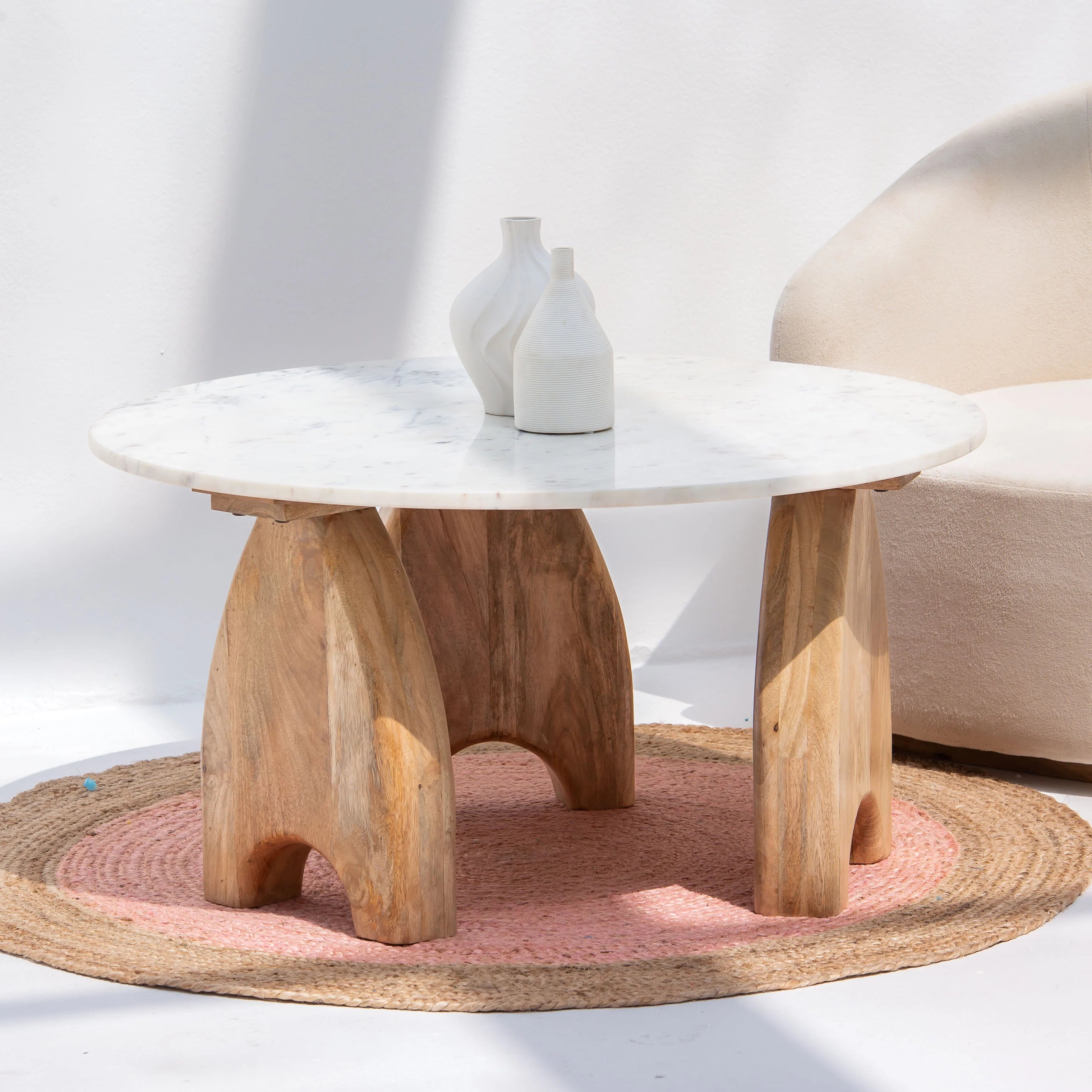 TerrаLuxe Marble Dining/Coffee Table With Solid Premium Mango Wood Base