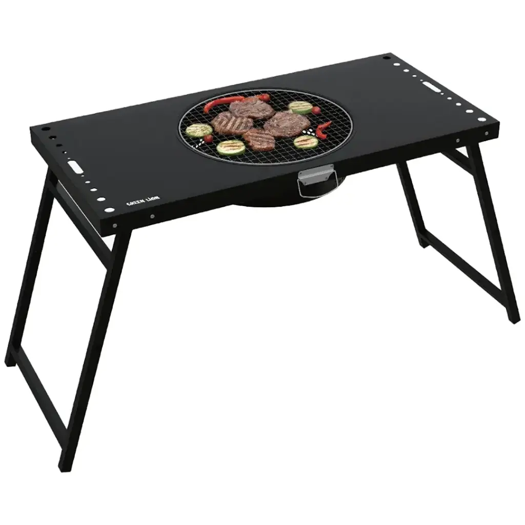 Portable BBQ Camping Table – Black | Compact Folding Grill with 30cm Removable Mesh