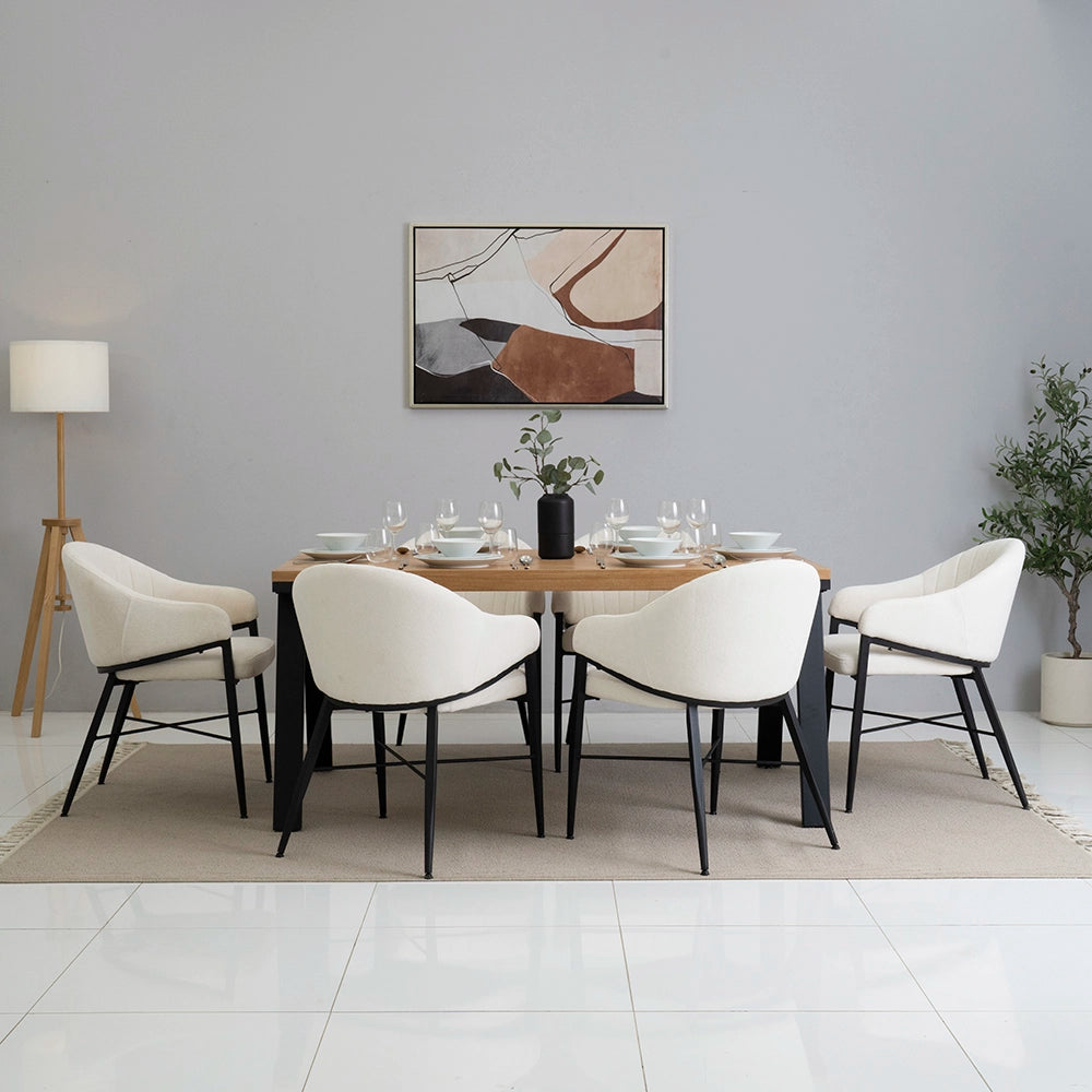 Elegant 6-Seater Dining Set – Oak & Beige