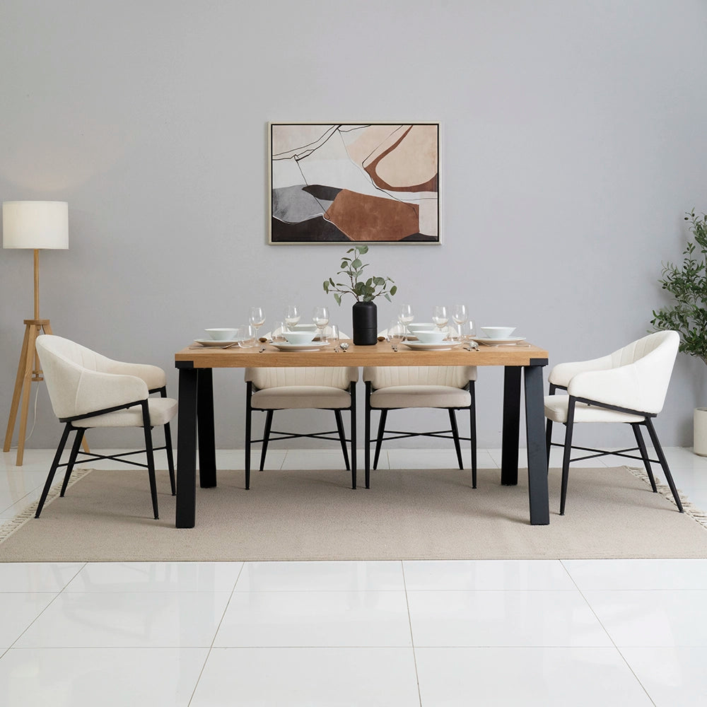 Elegant 6-Seater Dining Set – Oak & Beige