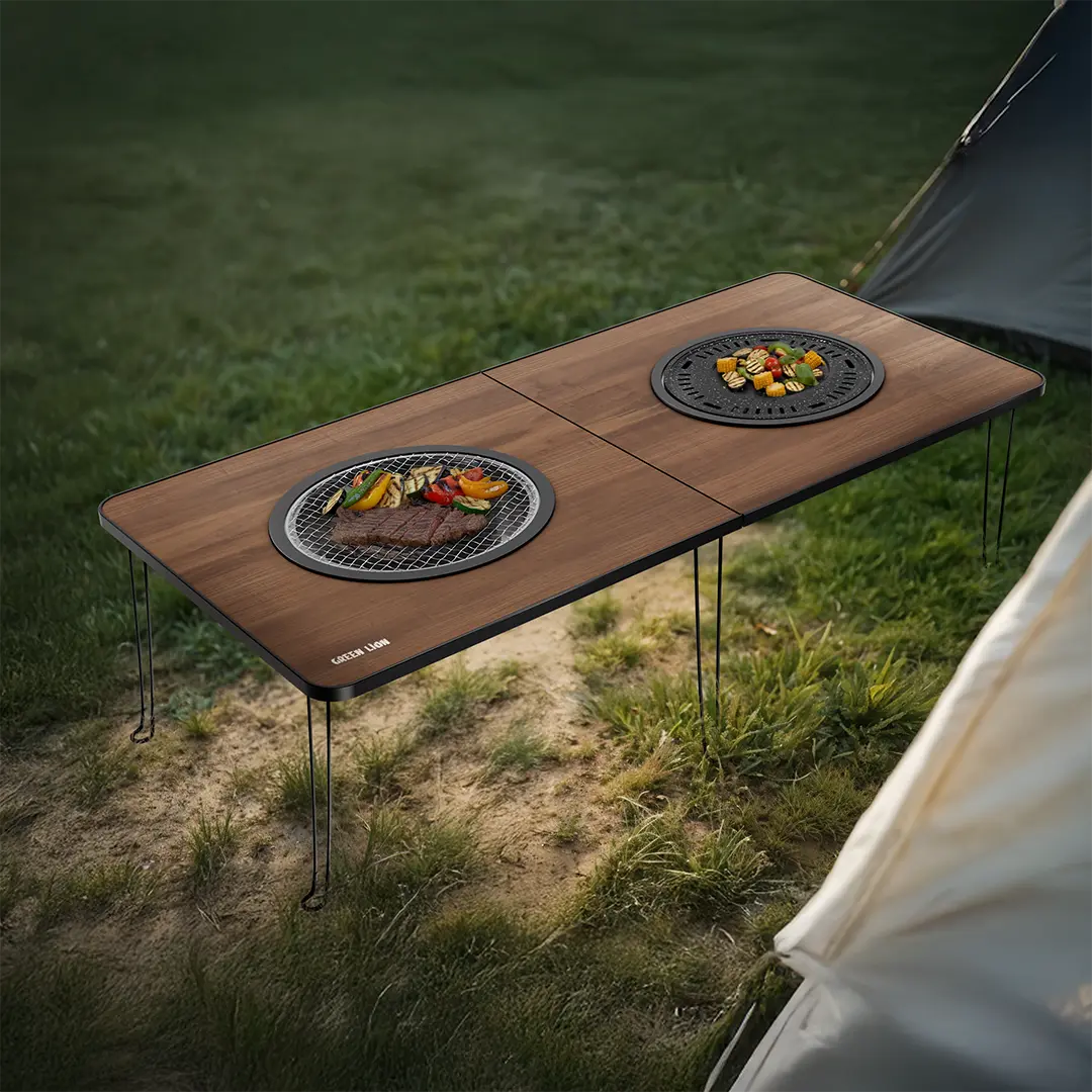 Fold Grill Mate Camping BBQ Table – Portable Wooden Outdoor Grill Station