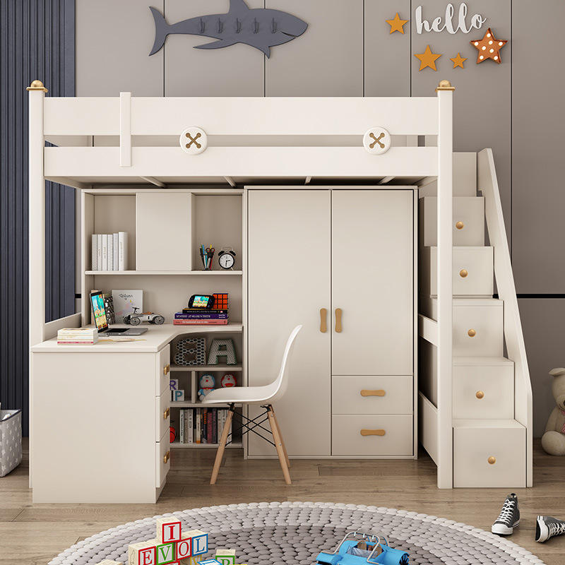 Modern Simplicity Adult Combination Bed Wardrobe Loft Bed Bunk Bed for Kids With Study Table