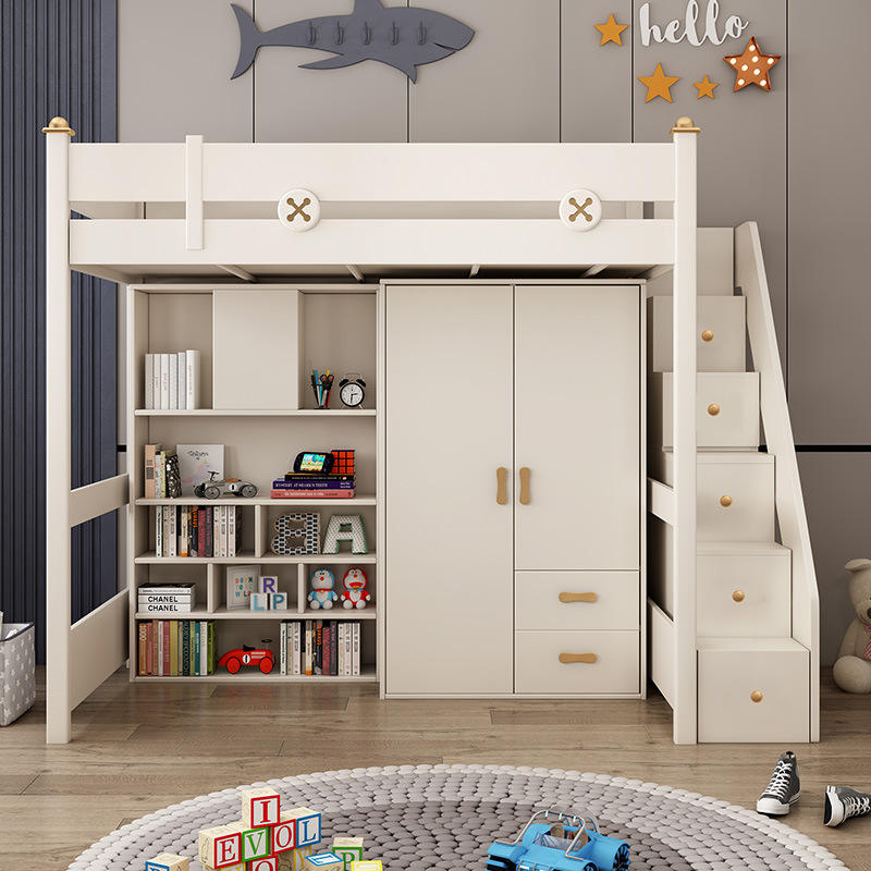 Modern Simplicity Adult Combination Bed Wardrobe Loft Bed Bunk Bed for Kids With Study Table