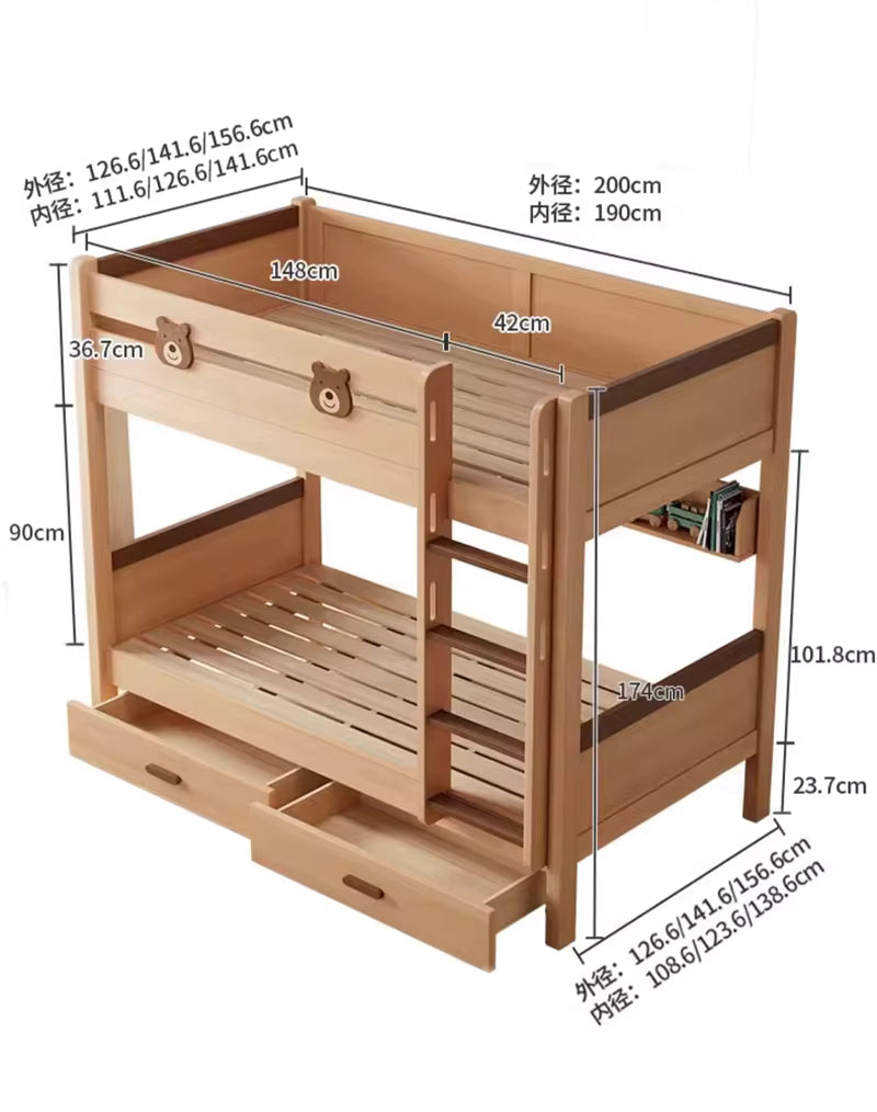 Hot Sale Solid Wood Double-Decker Bunk Bed with Stairs Storage for Boy's Bedroom Living Room School or Hospital